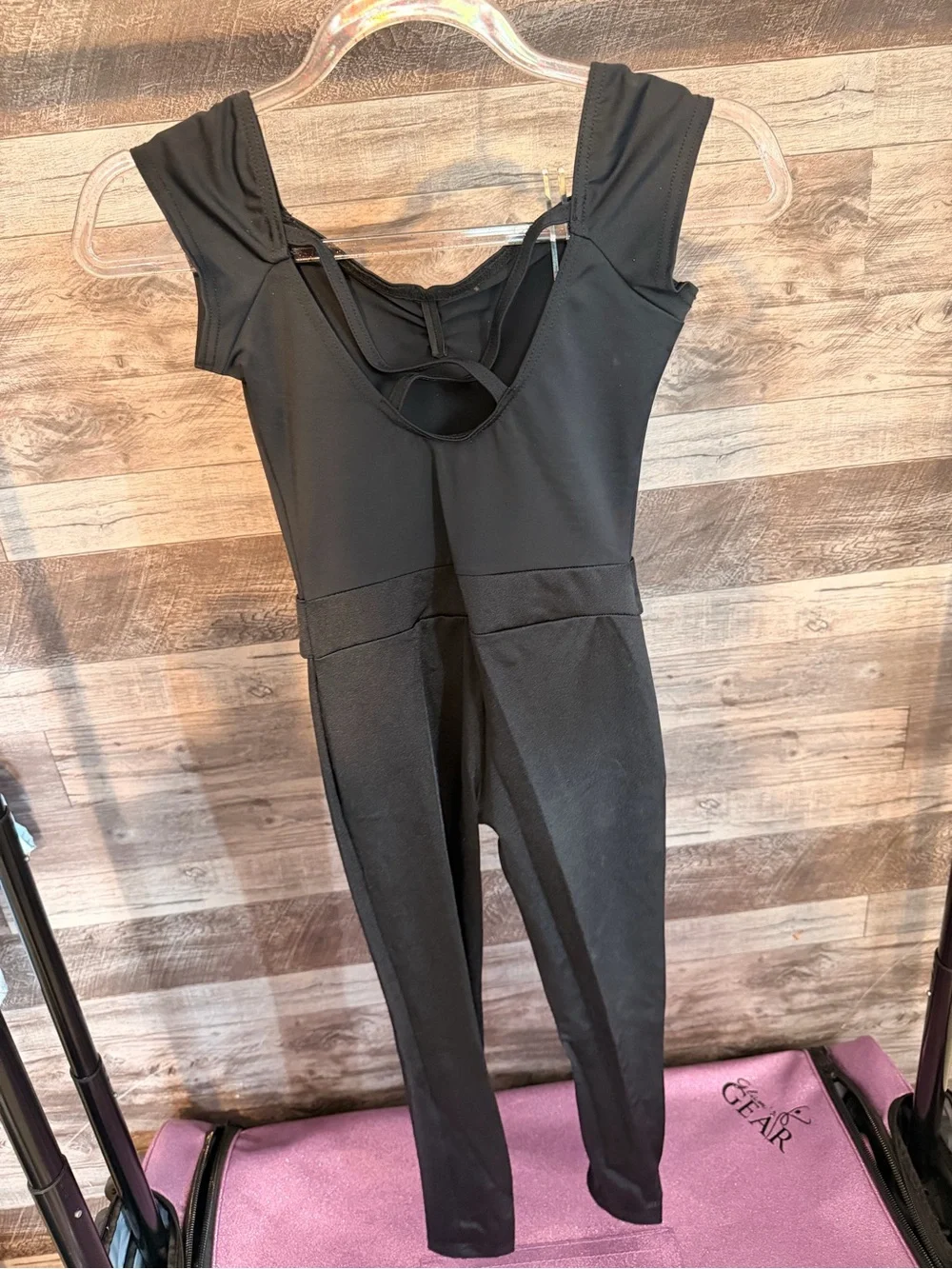 Weissman Black Dance Leotard Jumpsuit with Pearl Buckle